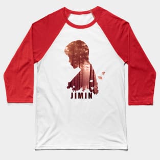 BTS Chim chim mochi Ji min side silhouette (red forest and leaves) - BTS Army kpop Baseball T-Shirt